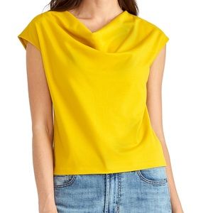 RACHEL Rachel Roy Yellow Cowl Neck Cap Sleeve Blouse